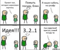 Привет пап, сегодня нарисовал картину Помыть посуду, блин Я нашел кабель, на шкафу Идея!!! 3..2..1 Ааа сердечный приступ, помой посуду ты