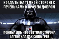 когда ты на тёмной стороне с печеньками и прочем добром понимаешь что светлая сторона заглотила как саша грей