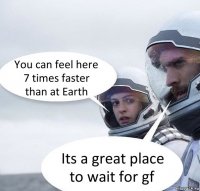 You can feel here 7 times faster than at Earth Its a great place to wait for gf