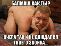 балмаш как ты? вчера так и не дождался твоего звонка...