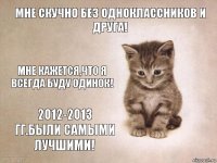 Мне скучно без одноклассников и друга! Мне кажется,что я всегда буду одинок! 2012-2013 гг.были самыми лучшими!