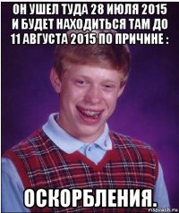 он ушел туда 28 июля 2015 и будет находиться там до 11 августа 2015 по причине : оскорбления.