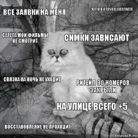 Все заявки на меня Ритейл 30 номеров закрыли Симки зависают Восстановление не проходит Связка на ночь не уходит Юля в отпуск свалила На улице всего +5 Серёга мои фильмы не смотрит  