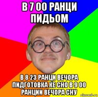 в 7 00 ранци пидьом в 8 23 ранци вечора пидготовка ке сно в 9 00 ранции вечора сну