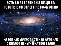 есть во вселенной 3 вещи на которые смотреть не возможно на ток как мучуют котёнка на то как сжигают деньги и на твоё ебало