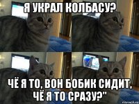 я украл колбасу? чё я то, вон бобик сидит, чё я то сразу?"