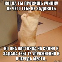 когда ты просишь училку не чего тебе не задавать но она настояла на своем и задала тебе 12 упражнений в очередь мести..