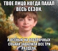 твое лицо когда пахал весь сезон, а осенью на отборочных собака завалила все три раздела.