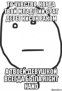 то чувство, когда твой младший брат дерет кисок раком а твоей девушкой всегда была right hand