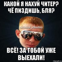 какой я нахуй читер? чё пиздишь, бля? всё! за тобой уже выехали!