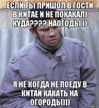 если ты пришол в гости в китае и не покакал) куда???? наогоды )) я не когда не поеду в китай какать на огороды)))