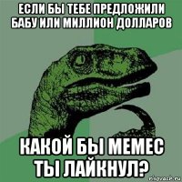 если бы тебе предложили бабу или миллион долларов какой бы мемес ты лайкнул?