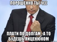 порошенко ты чее плати по долгам , а то будешь яйценюком