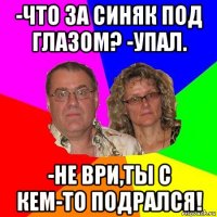 -что за синяк под глазом? -упал. -не ври,ты с кем-то подрался!