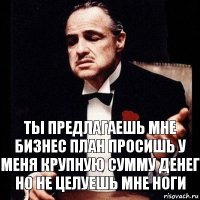 ты предлагаешь мне бизнес план просишь у меня крупную сумму денег но не целуешь мне ноги