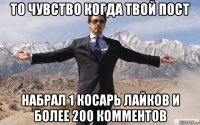 то чувство когда твой пост набрал 1 косарь лайков и более 200 комментов