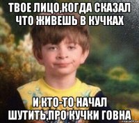 твое лицо,когда сказал что живешь в кучках и кто-то начал шутить,про кучки говна