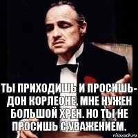 ты приходишь и просишь- Дон Корлеоне, мне нужен большой хрен. Но ты не просишь с уважением.