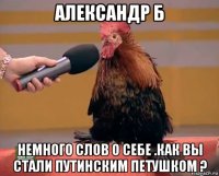 александр б немного слов о себе .как вы стали путинским петушком ?