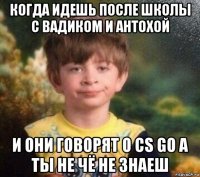 когда идешь после школы с вадиком и антохой и они говорят о cs go а ты не чё не знаеш