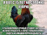 я вот с 15 лет на стройке хуярю а ты наверняка сраный студент, который не хочет работать, а хочет только в офисе сидеть и бумажки перекладывать