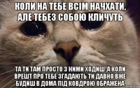 коли на тебе всім начхати, але тебез собою кличуть та ти там просто з ними ходиш .а коли врешт про тебе згадають ти давно вже будиш в дома під ковдрою ображена