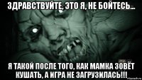 здравствуйте, это я, не бойтесь... я такой после того, как мамка зовёт кушать, а игра не загрузилась!!!