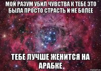 мой разум убил чувства к тебе это была просто страсть и не более тебе лучше женится на арабке