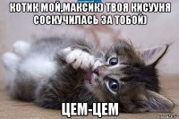 котик мой,максик) твоя кисууня соскучилась за тобой) цем-цем