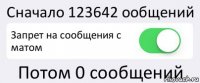 Сначало 123642 ообщений Запрет на сообщения с матом Потом 0 сообщений