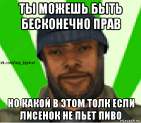 ты можешь быть бесконечно прав но какой в этом толк если лисенок не пьет пиво