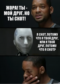 Жора! Ты - мой друг, но ты скот! Я скот, потому что я твой друг, или я твой друг, потому что я скот?