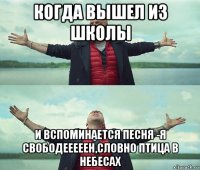 когда вышел из школы и вспоминается песня -я свободееееен,словно птица в небесах