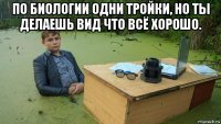 по биологии одни тройки, но ты делаешь вид что всё хорошо. 