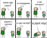 папа где санс? в сноудине. а где папирус? рядом с сансом а где гастер? e,tqnt vtyz