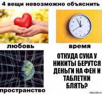 откуда сука у Никиты берутся деньги на фен и таблетки блять?