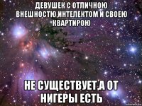 девушек с отличною внешностю,интелектом и своею квартирою не существует,а от нигеры есть