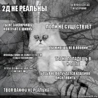 2д не реальны Ты не попадешь в Н-поле Лоли не существует Твоя вайфу не реальна Японцы даже не знают о твоем существовании Ты навсегда 3д неудачник У тебя не получается кавайно писклявить Ты не заключишь контракт с Шинку К тебе в окно не залетит СуисейСеки Ты живешь не в Японии