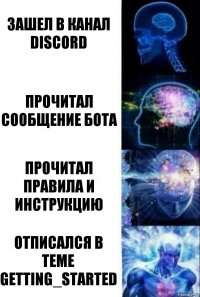 Зашел в канал Discord ПРОЧИТАЛ СООБЩЕНИЕ БОТА ПРОЧИТАЛ ПРАВИЛА И ИНСТРУКЦИЮ ОТПИСАЛСЯ В ТЕМЕ GETTING_STARTED