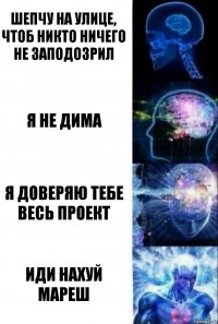 Шепчу на улице, чтоб никто ничего не заподозрил Я не Дима Я доверяю тебе весь проект Иди нахуй Мареш