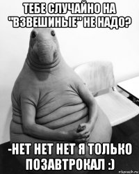 тебе случайно на "взвешиные" не надо? -нет нет нет я только позавтрокал :)