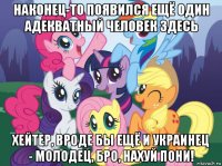 наконец-то появился ещё один адекватный человек здесь хейтер, вроде бы ещё и украинец - молодец, бро, нахуй пони!