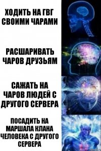 Ходить на ГВГ своими чарами Расшаривать чаров друзьям Сажать на чаров людей с другого сервера Посадить на маршала клана человека с другого сервера