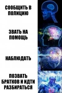 Сообщить в полицию Звать на помощь Наблюдать Позвать братков и идти разбираться