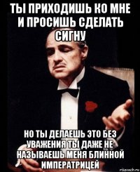 ты приходишь ко мне и просишь сделать сигну но ты делаешь это без уважения ты даже не называешь меня блинной императрицей