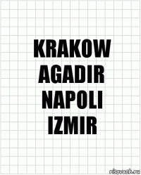 KRAKOW
AGADIR
NAPOLI
IZMIR