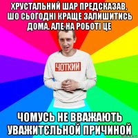 хрустальний шар предсказав, шо сьогодні краще залишитись дома. але на роботі це чомусь не вважають уважитєльной причиной