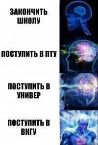 Закончить школу Поступить в ПТУ поступить в универ поступить в вкгу