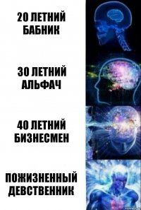 20 летний бабник 30 летний альфач 40 летний бизнесмен пожизненный девственник