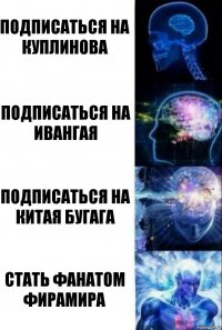 Подписаться на Куплинова Подписаться на Ивангая Подписаться на Китая Бугага Стать фанатом Фирамира